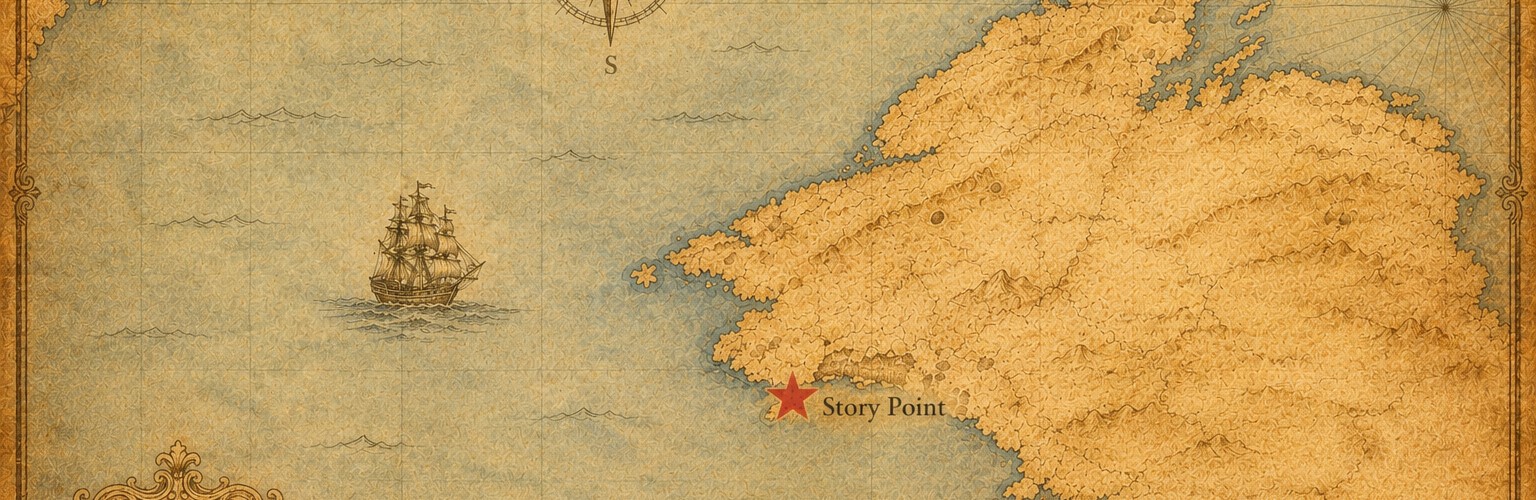 Old cartographic map showing the location of Story Point on the sea